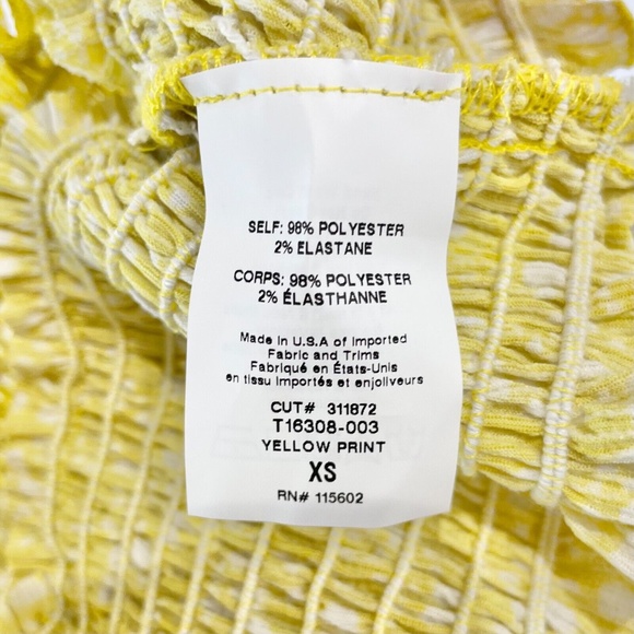 New Lush Printed Puff Short Sleeve Smocked Crop Top Yellow Size XS - Picture 14 of 15